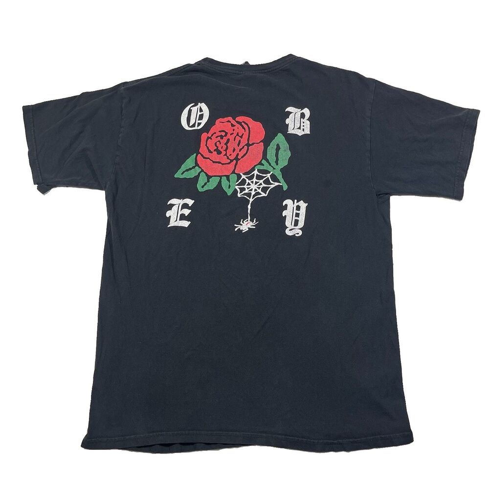 Obey Rose Spider Web Graphic T-Shirt Black Size L Double Sided